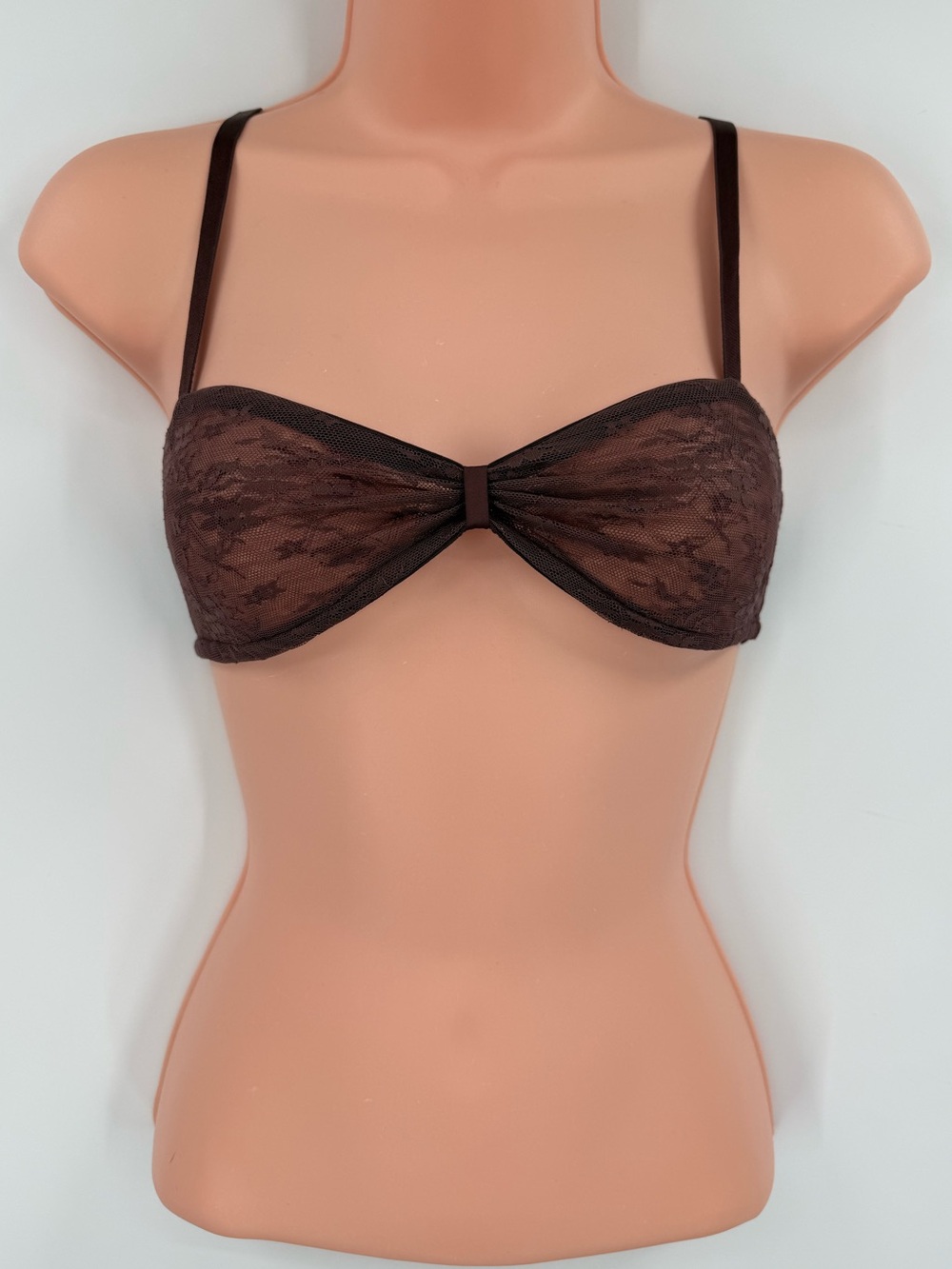 Lioness Sheer Floral Lace Bandeau Bralette | Chocolate Brown | XS